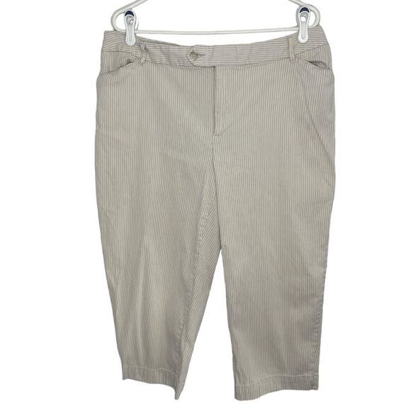 St. John's Bay Stretch Women's Cream & Tan Striped Spandex Blend Capris Size 18W - Picture 1 of 13